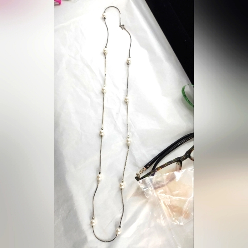 White Pearls Sterling Silver Beads Station Long Necklace 925 FAS Vintage